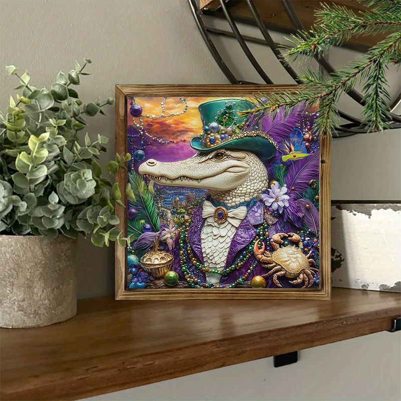 8x8 Karnevalsschild aus Holz – Mardi Gras Party-Dekor für Schreibtisch/Wohnzimmer/Büro, lebendiges gerahmtes Urlaubsgeschenk_voghion.com