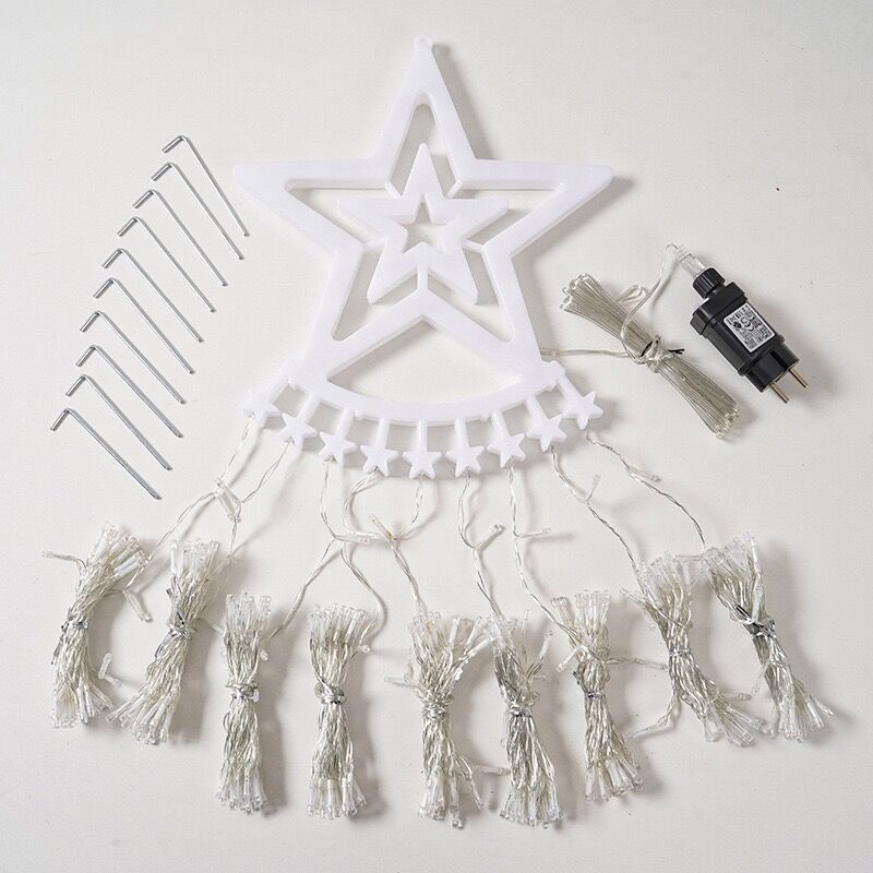 Luci a cascata a LED solari a forma di stella - Decorazioni per alberi di Natale da esterno, luci per feste in giardino con telecomando,_voghion.com
