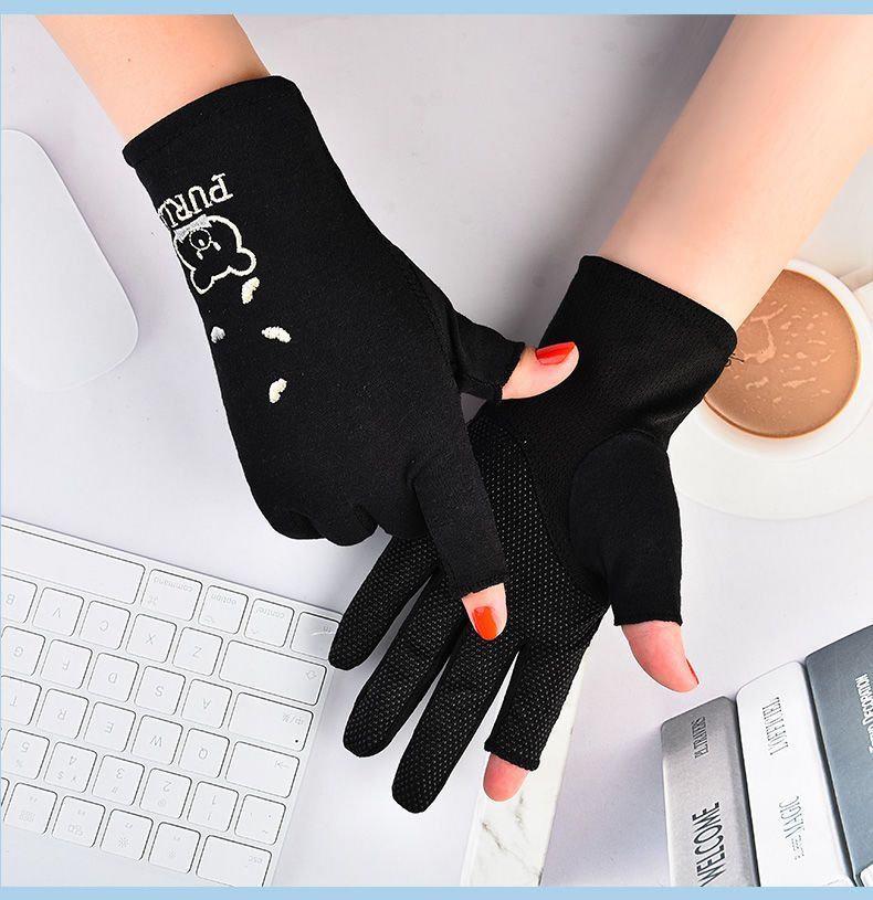 Women's thin summer UV resistant elastic spring and autumn cycling anti slip pure cotton touch screen gloves for driving_voghion.com