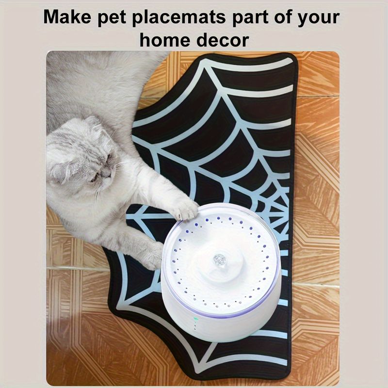Spider Web Pet Feeding Mat Non-Slip Durable Cat/Dog Bowl Mat For Floors Cat Dining Mat Spooky Halloween Pet Bowl Pad Home Decor_voghion.com
