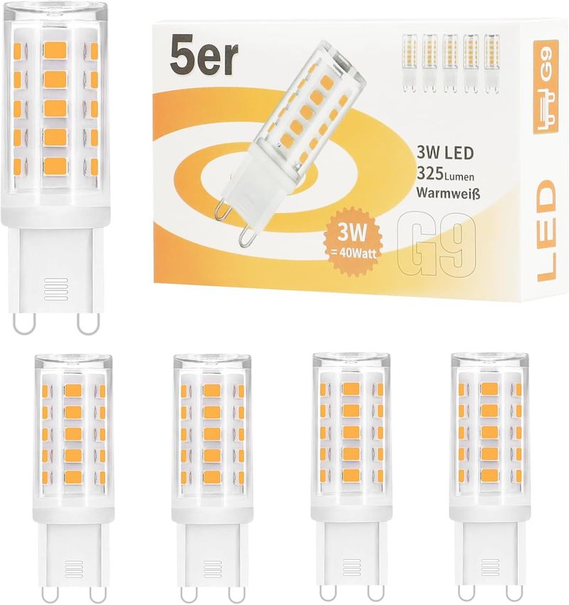 Glitzerlife 5 Stück G9 Led Leuchtmittel -Warmweiß 3000K LED Lampe 230V Glühbirne 3W Ersatz 28W 30W 40W Halogenlampe, G9 Sockel Glühlampe, Nicht dimmbar_voghion.com