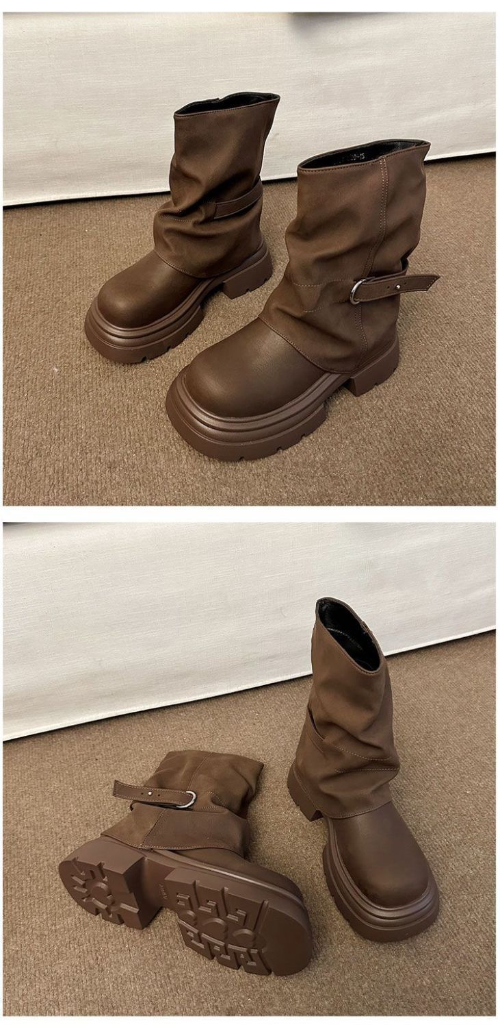 ShoeGlobe 2025 Retro Dicke Sohle Kurze Herbst Winter Neue Martin Western Style Höhersetzende Slim-Fit Denim Stiefel_voghion.com