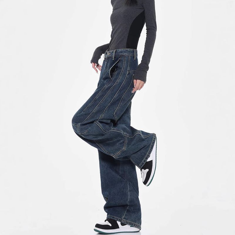 American High Street Design Curved Knife Jeans Women 2025 Spring And Autumn Loose Wide Leg Banana Sickle Pants For Men_voghion.com