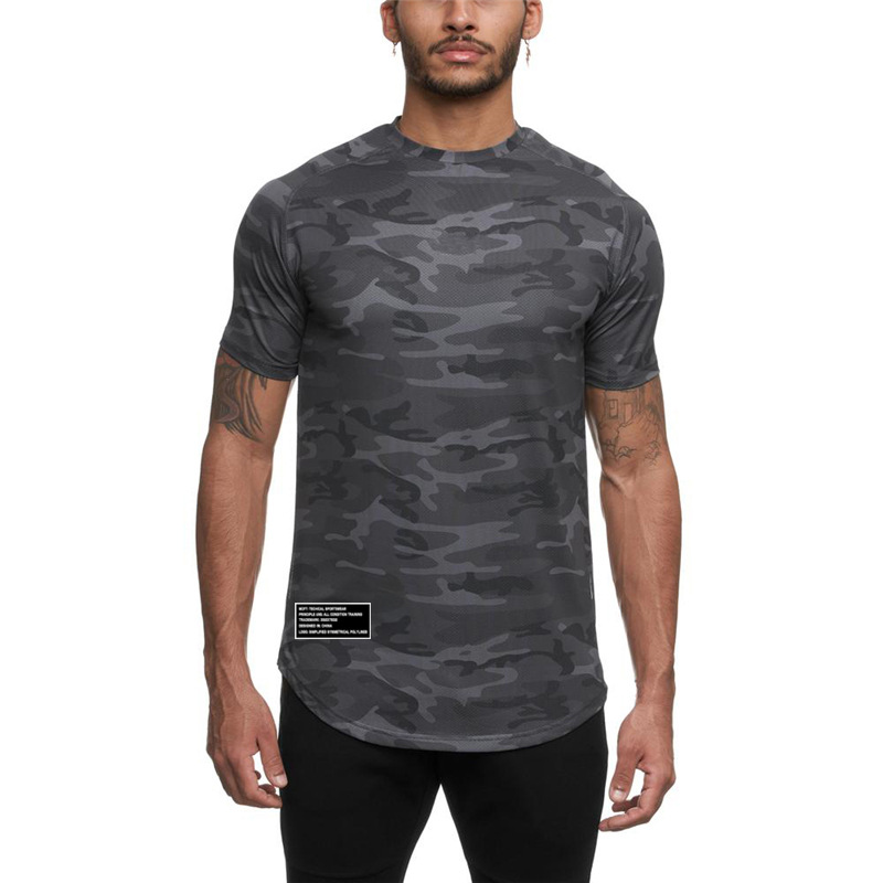 Tuta da fitness mimetica casual ad asciugatura rapida da uomo a maniche corte per esercizi muscolari in stile americano per la primavera e l'estate_voghion.com