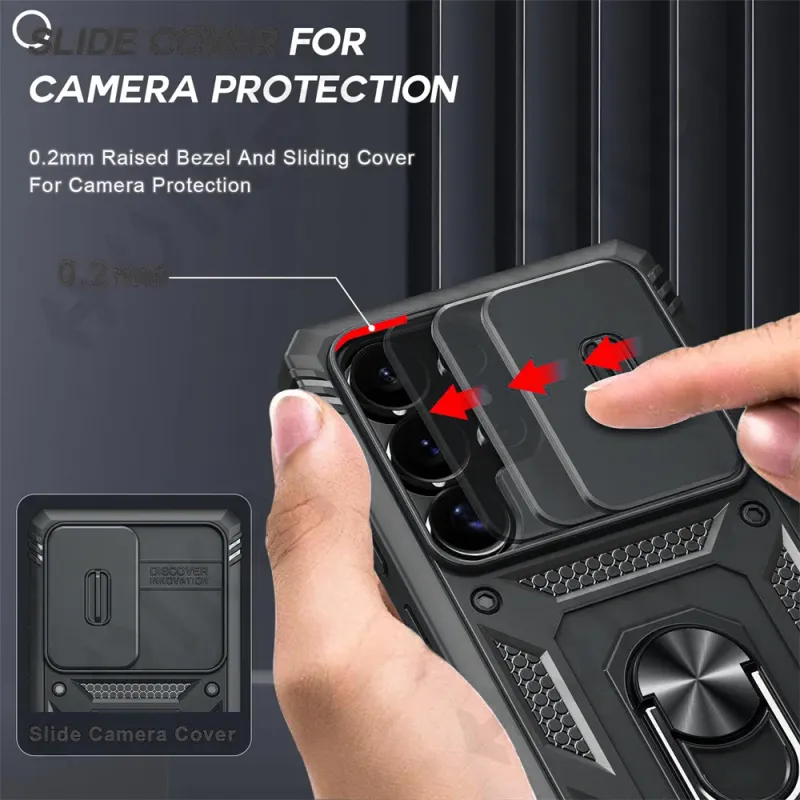 Hülle fir Samsung Galaxy S25 S24 S23 S22 Ultra Plus A55 A56 A36 FE 4G 5G Slider Kamera Schutz 360 Vollschutz Klammer Cover_voghion.com