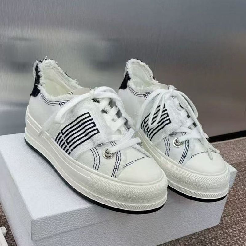 High Version 2025D Home Canvas Brand New Height Increasing Shoes Embroidery Series Two-Tone Large Thick Sole_voghion.com