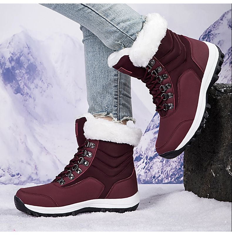 Women's Winter Snow Boots With Thick Fleece Lining, Water-Resistant Synthetic Leather Upper, Non-Slip Rubber Sole For Outdoor Activities_voghion.com