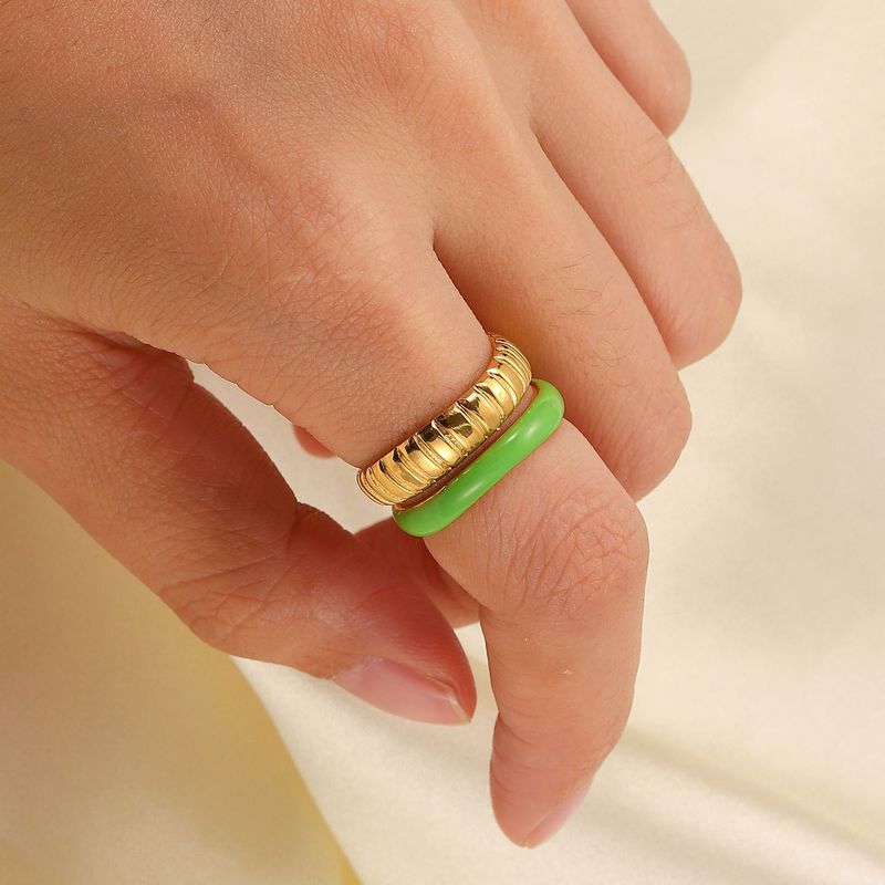 Modische Internet-Berühmtheit INS Edelstahl grün Tropf Öl Doppelschicht Brot Muster offenen Ring Schmuck_voghion.com