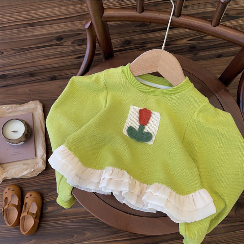 Ensemble pull deux pièces pour fille, vêtements pour enfants, combinaison en dentelle pour bébé, printemps et automne_voghion.com