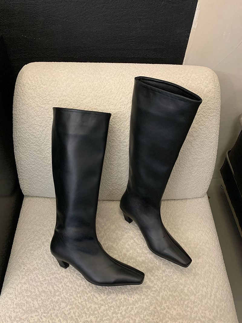 Chaussures pour femmes, bottes rétro, printemps, nouveau tube large, bottes de chevalier en cuir souple pour femmes, bottes fines à talon bas, pas au-dessus du genou_voghion.com