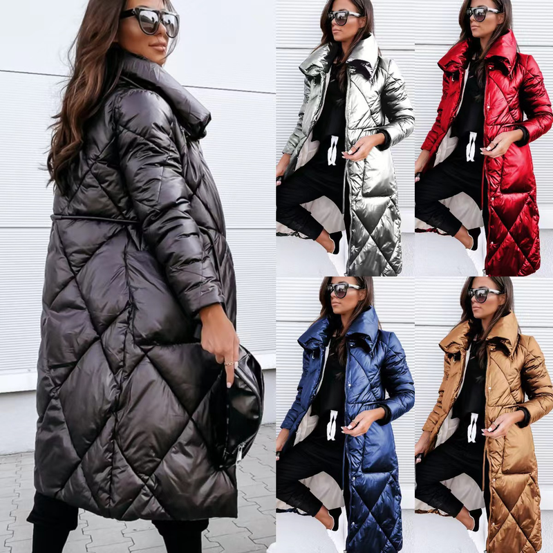 Temperament Pendler Damen Polo Halsband Down Long Sleeve Top Zipper Cotton Coat_voghion.com