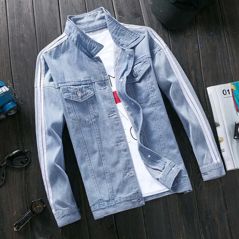 Men's Jackets Spring 2022 Red Pink Black Jeans Jacket Men Slim Streetwear Ripped Denim Hoodie Hip Hop Bomber Homme_voghion.com