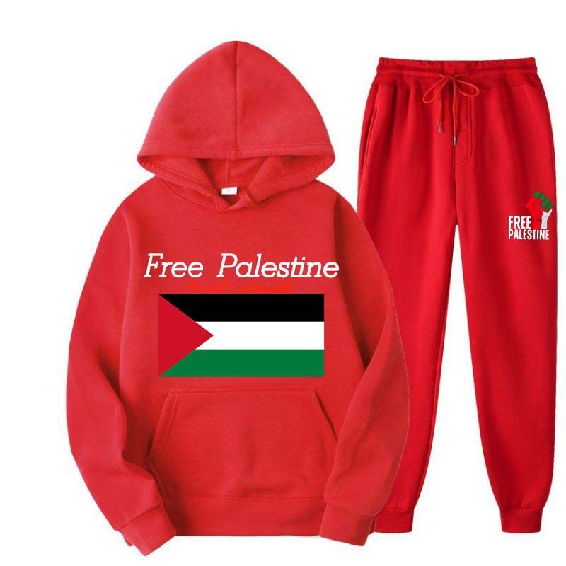Free Palestine ladies sweatshirt suit trendy street sports female girls hoodie two-piece suit foreign trade_voghion.com
