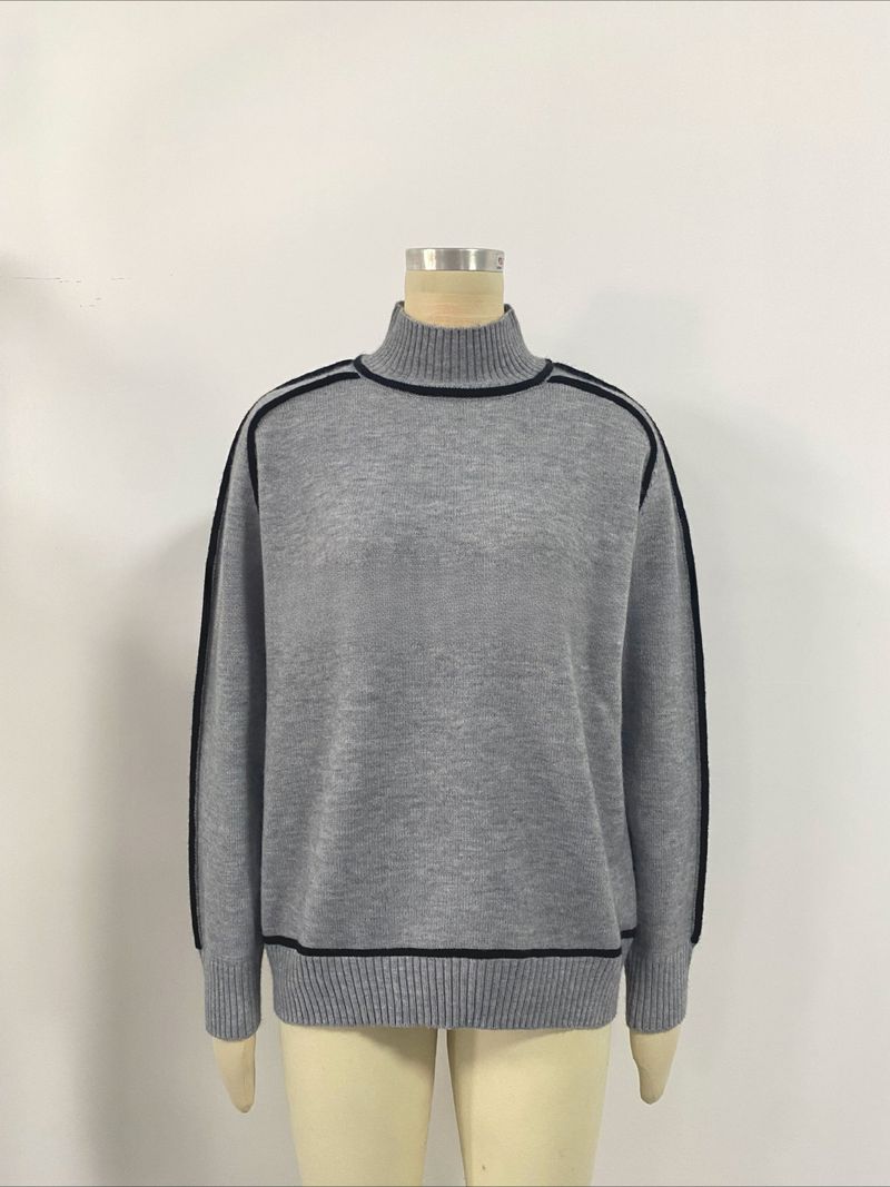 K Fashionable Women's Sweater With Half-high Collar And Raglan Sleeves, Elegant Line, Ribbed Base Knitted Top_voghion.com