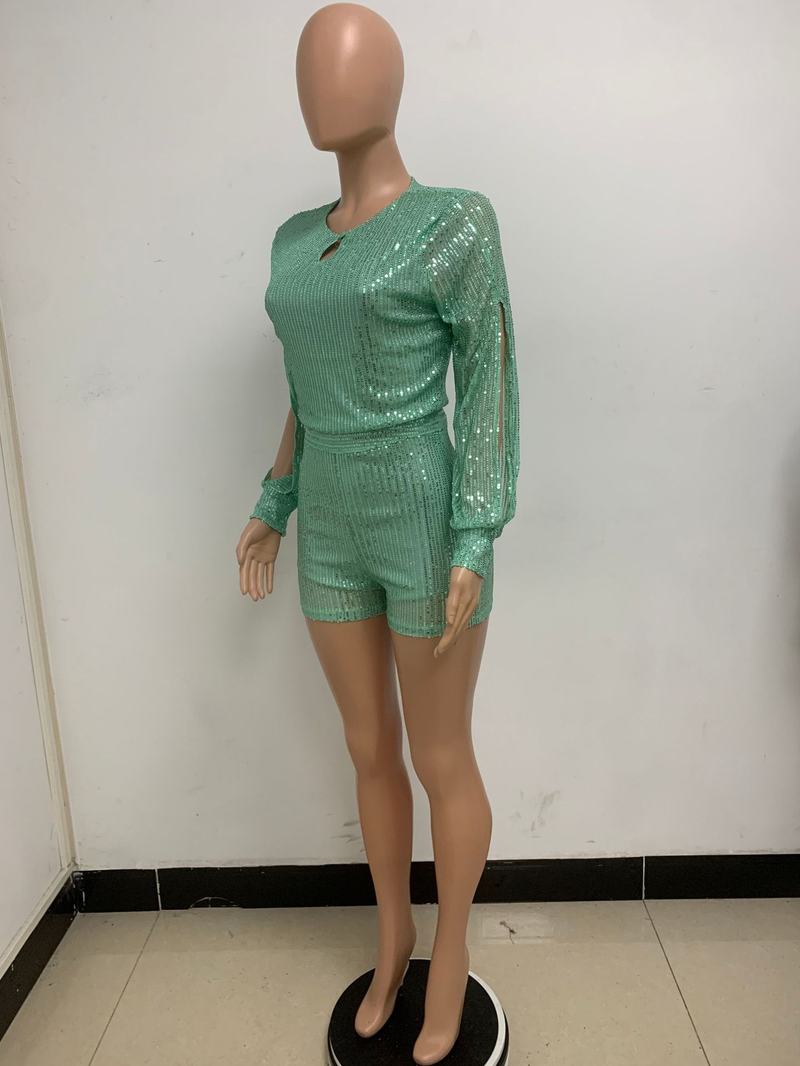 Damkläder jumpsuit mode smal långärmad slits paljettjumpsuit_voghion.com