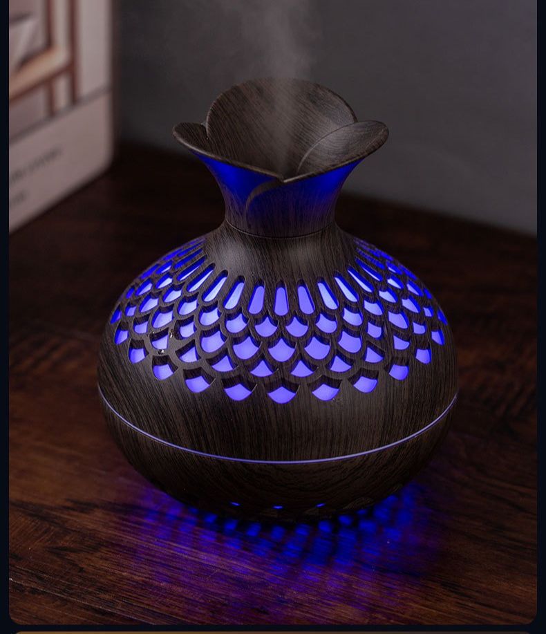 Creative Wood Grain Flower Humidifier USB Mini Silent Home Office Desktop Colorful Sky Aromatherapy Machine_voghion.com