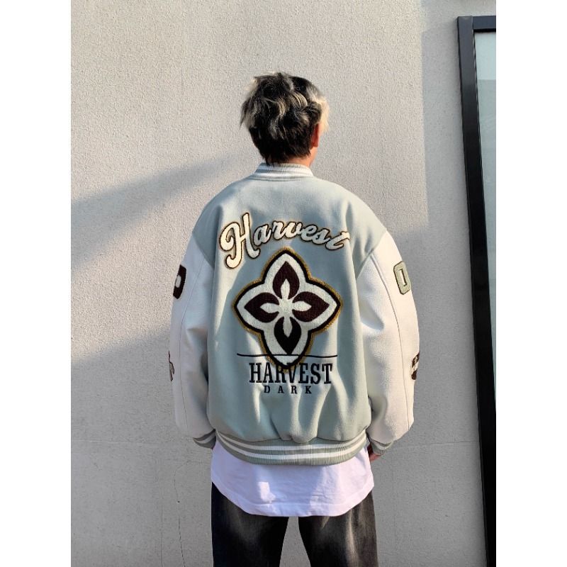 Retro-Baseballjacke mit gesticktem Schriftzug – Unisex Oversized Varsity Style (M-XXXL, 2 Farben)_voghion.com