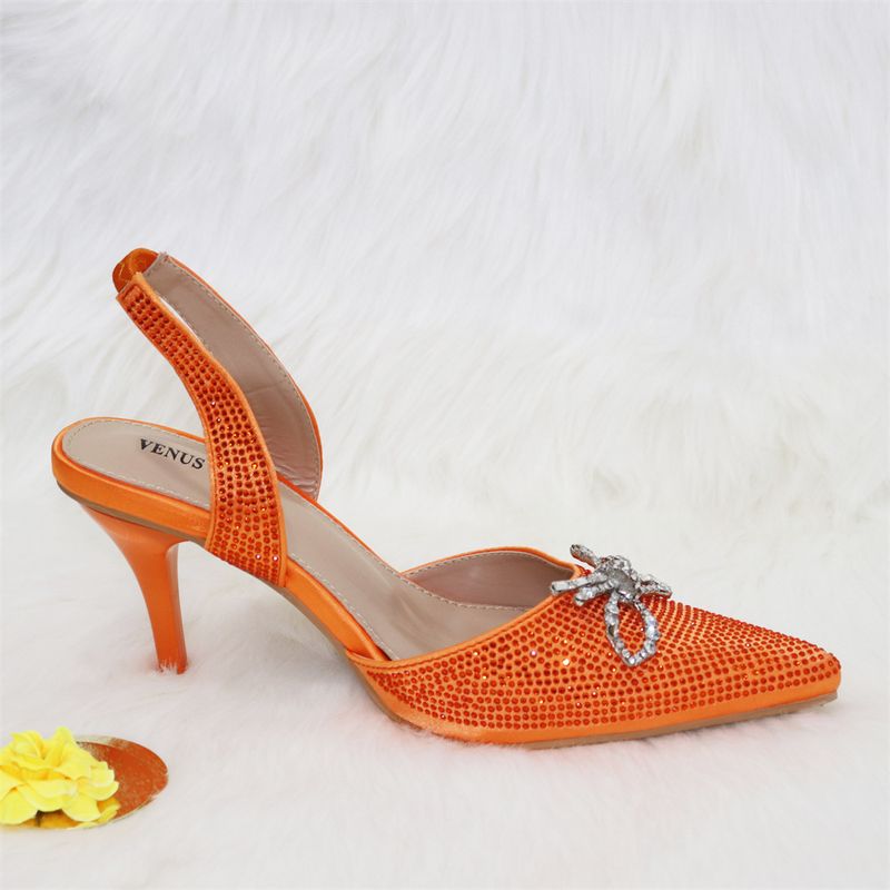 Set di borse e scarpe da donna Nigeria, popolari, con fiocco arancione e fibbia argentata, punta a punta, tacchi alti, comode scarpe e borse da festa da donna_voghion.com