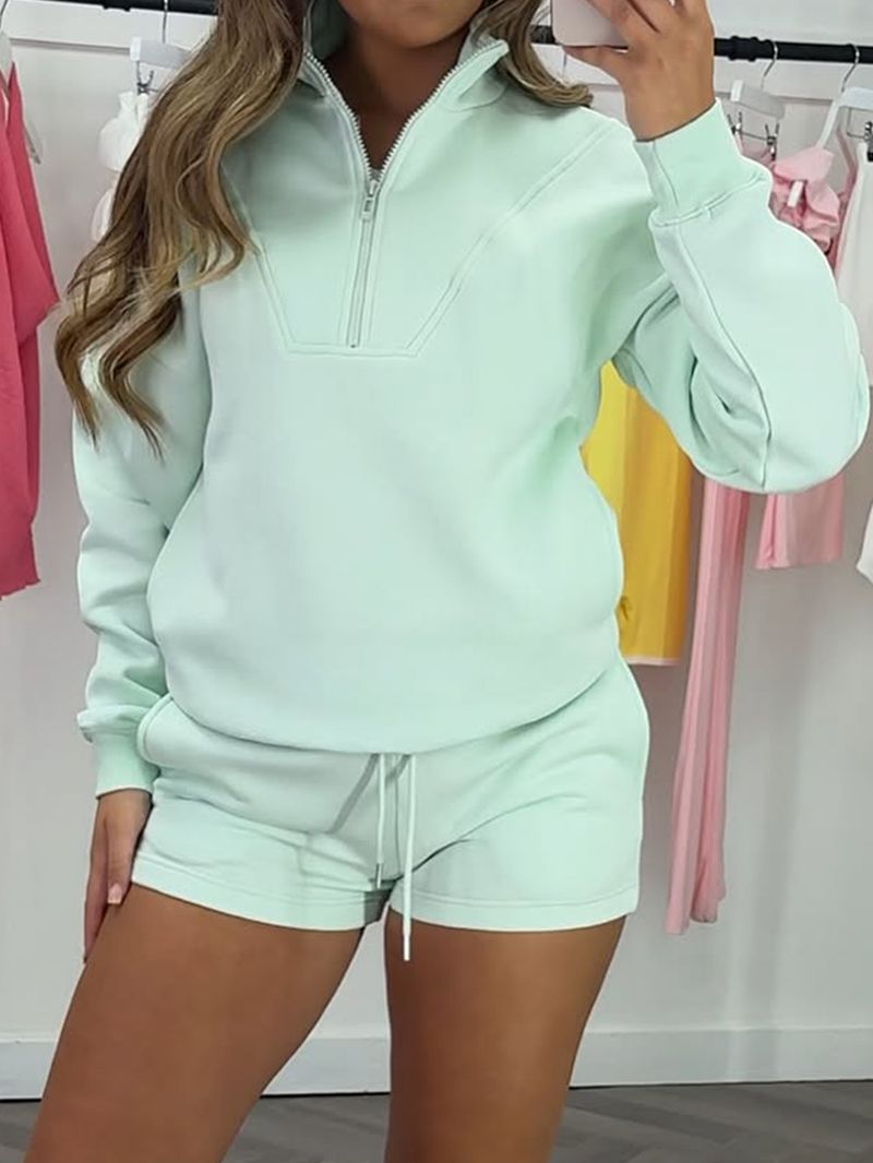 Women's Clothing 2025 Autumn And Winter Casual Zipper Sweater Shorts Two-piece Set_voghion.com