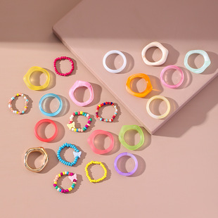 creative candy color Korean cute ring set personality women's resin ring_voghion.com
