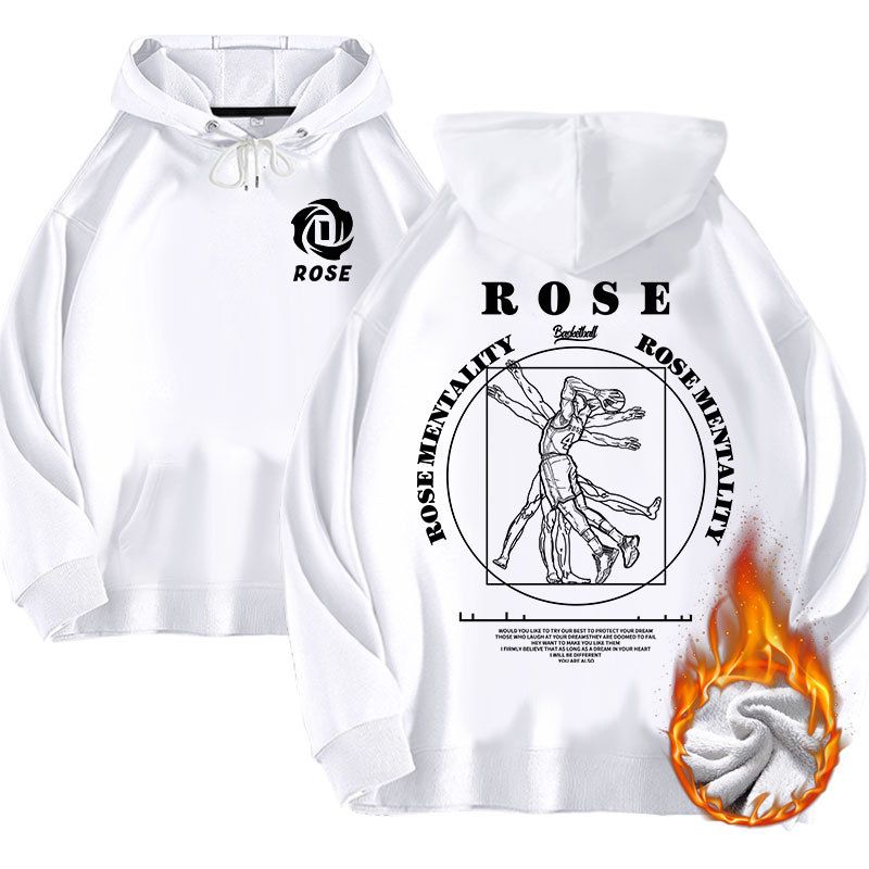 Maglione con cappuccio in peluche da uomo con linea di rose da basket per uomo e donna, stampato su entrambi i lati, autunno/inverno, abiti larghi e alla moda_voghion.com