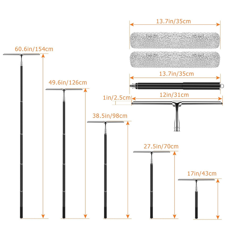 Telescopic Squeegee For Shower Glass, Cleaning Windows, Bathroom Tile Walls, Mirror-silver 12" Wide Scraper_voghion.com
