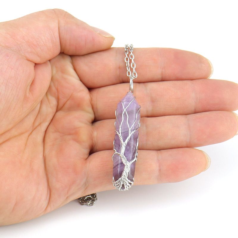 Handcrafted Tree Of Life Pendant Necklace With Natural Crystal Prisms - Elegant Boho Jewelry For Women (Multiple Stone Options Available)_voghion.com