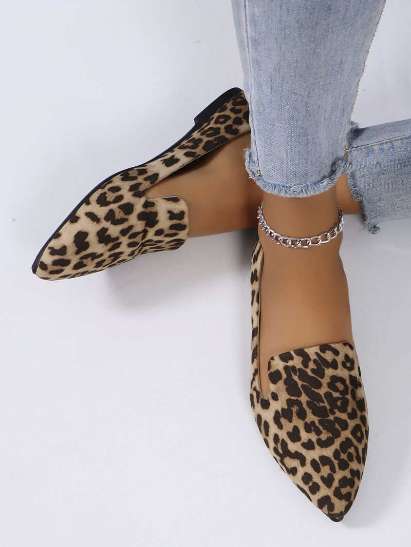 Flache Absätze, spitze Schuhe mit flacher Sohle, 2024 neue große Leopardenmuster, flacher Mund, Wildleder, lässiger Einzelschuh_voghion.com