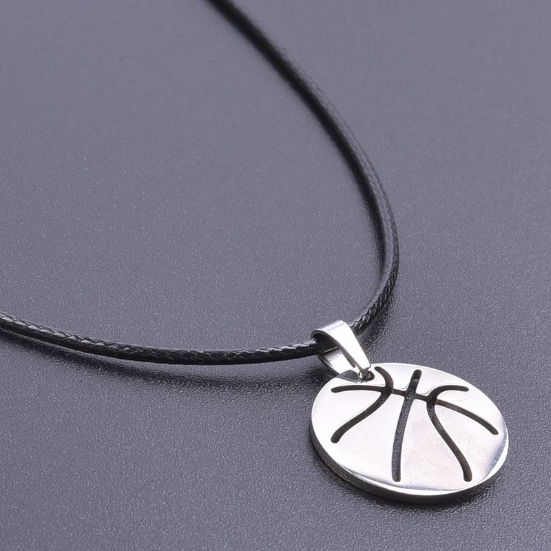 Sports Pendant Necklace Stainless Steel Necklaces For Women Men Accessories Leather Rope Basketball Football Charm_voghion.com