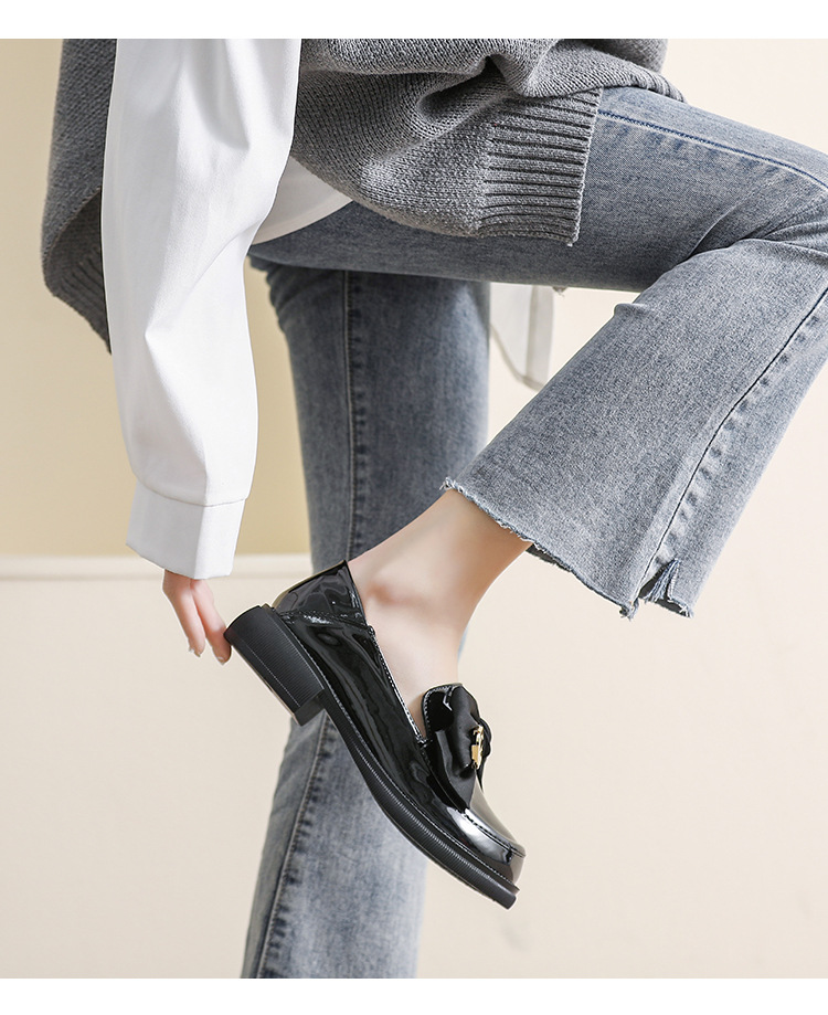 Loafer mit dicker Sohle für Damen im Frühjahr und Herbst im Retro-Stil im britischen Stil, kleine Lederschuhe mit schwarzer Schleife, Slip-on, weiche Sohle, Einzelschuhe für Damen_voghion.com