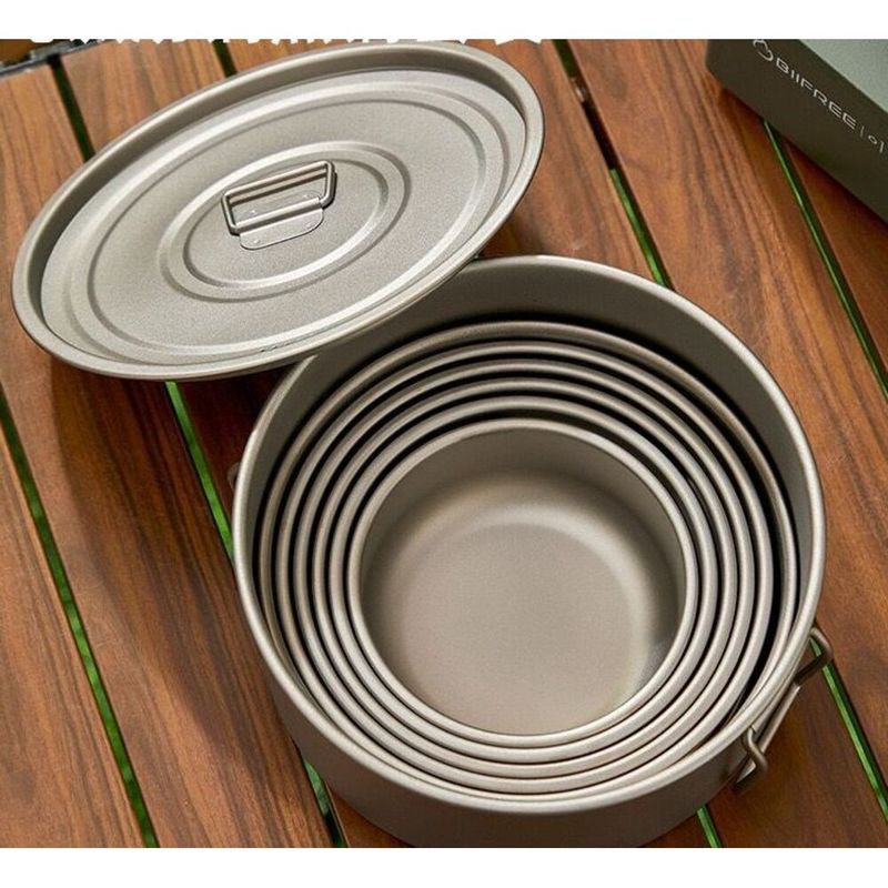 Foldable Handle Pure Titanium Outdoor Portable Soup Rice Picnic Set Pot Deep Plate Camping Cookware Instant Noodle Bowl_voghion.com
