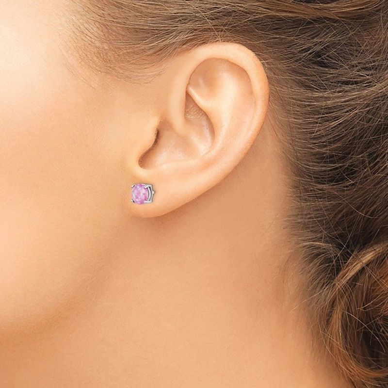 Sterling Silver Polished Pink, White & Blue 7mm Round Created Opal 3 Pair Set Of Stud Earrings_voghion.com