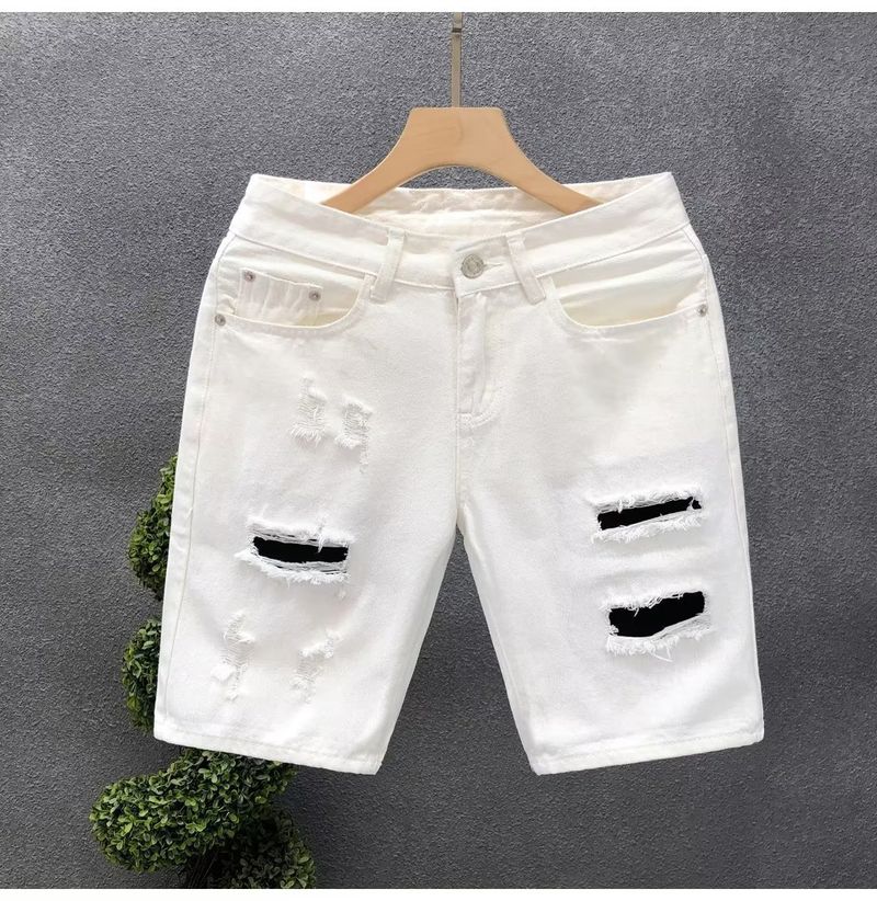 Herenkleding Zomer Dunne Versleten Gescheurde Denim Shorts Herenmode Merk Losse Rechte Vijf-punts Retro Middellange Broek_voghion.com
