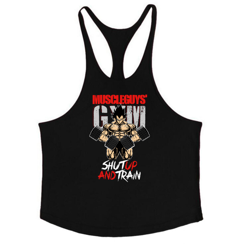 New Fine Ribbon Pure Cotton Running, Fitness, Fitness Tank Top Saiyan Printed Breathable Tank Top_voghion.com