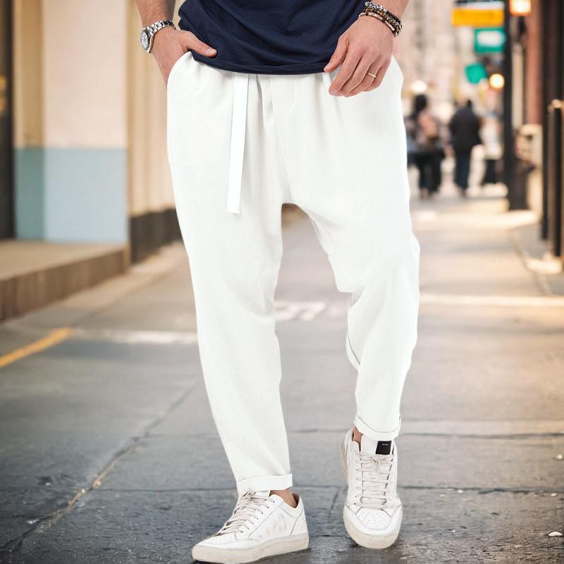 New men's sports casual trendy and fashionable, solid color, Haren pants, hanging style, plus size pants for men_voghion.com