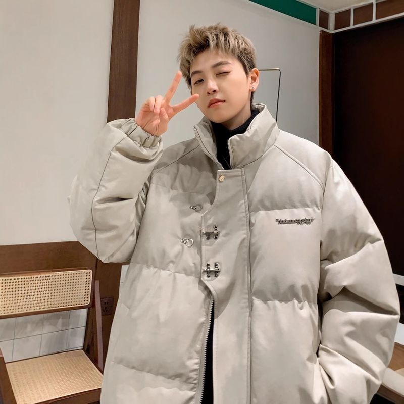 Hue Hue PU Leather For Men Winter Metal Airplane Buckle American Style Coat Thickened Warm Loose Puffer Cotton Padded Jacket_voghion.com