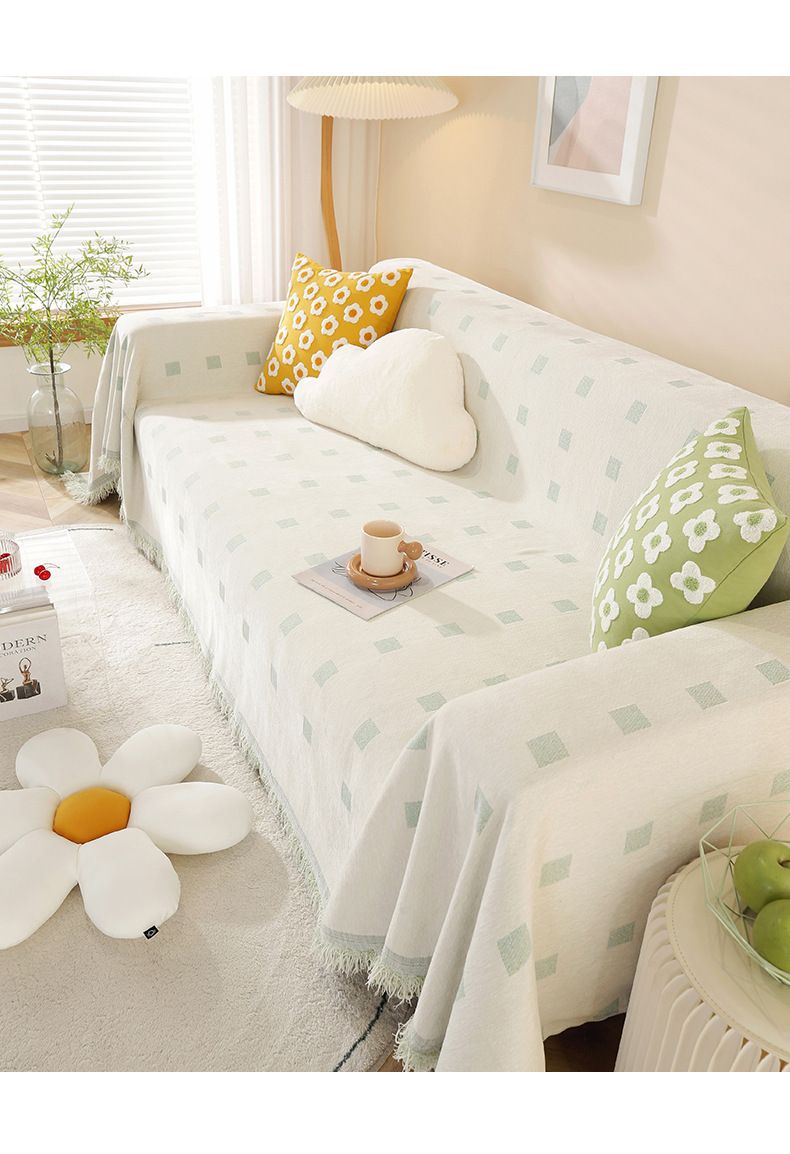 Wendbarer Sofabezug aus nordischem Chenille – doppelseitig, rutschfest, kariertes Design für Anbausofas (mehrere Größen und Farben)_voghion.com