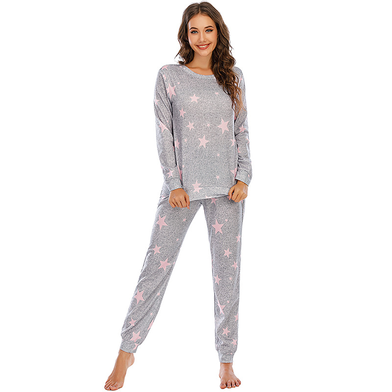 Pyjama étoile à cinq branches pour femmes, vêtements décontractés à manches longues pour dames, vêtements de maison, nouvelle collection_voghion.com