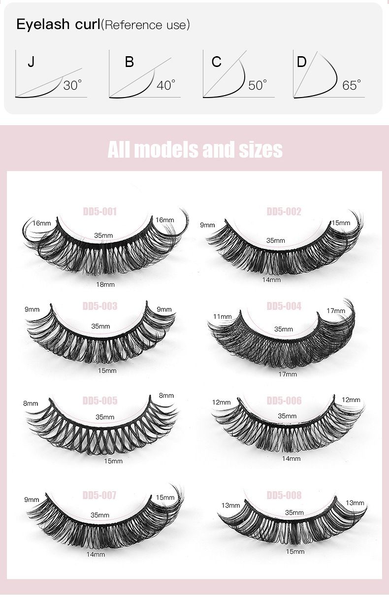 False Eyelashes New 5 Pairs Of Russian Curled DD Curved Holiday Eyelashes Naturally Curled Thick Chemical Fiber Eyelashes_voghion.com