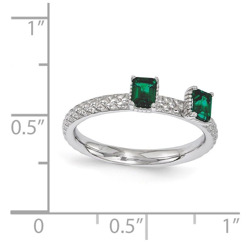 Sterling Silver Stackable Expressions Created Emerald Two Stone Ring_voghion.com