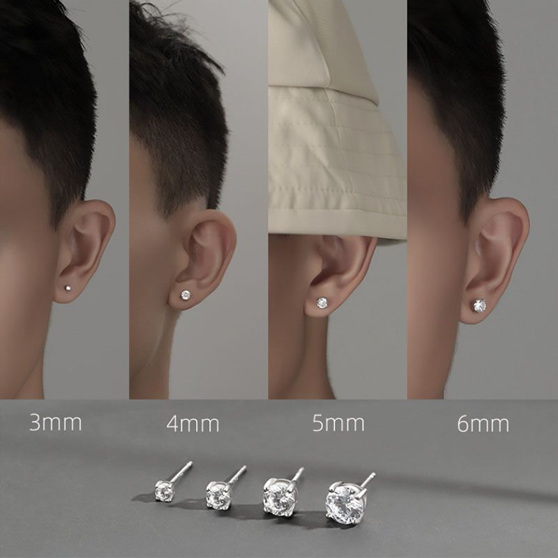 Sterling sier glitter diamond Instagram trendy and stylish temperament minimalist bone studs for men's stacked ear hole_voghion.com