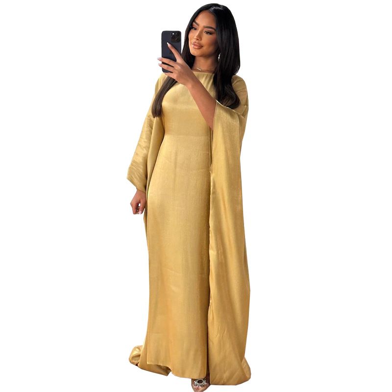 Dammekleeder Modern muslimesch Partymoud Hell Seid Satin Taille Abaya Kleed_voghion.com
