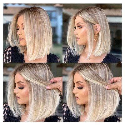 Pelucas rectas cortas sintéticas de Bob, peluca de Color rubio para mujeres, cabello Natural resistente al calor_voghion.com