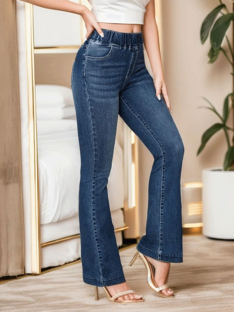 Abbigliamento da donna Jeans elasticizzati di alta qualità con vita elasticizzata e pantaloni attillati con micro pull e sollevamento dei glutei_voghion.com