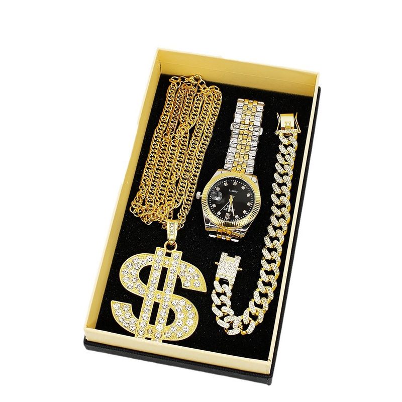 Set regalo da uomo con orologio da polso al quarzo, grande collana e bracciale con intarsi di diamanti_voghion.com