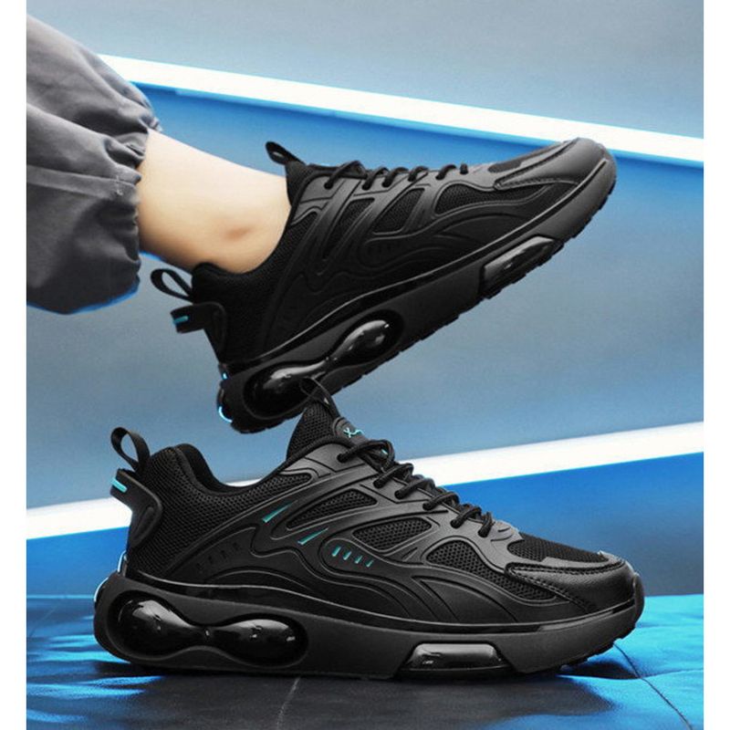 Chaussures de sport à coussin d'air pour hommes, basses à lacets, noires, Mamba, en maille, semelle épaisse, pour papa, nouvelle collection 2024_voghion.com