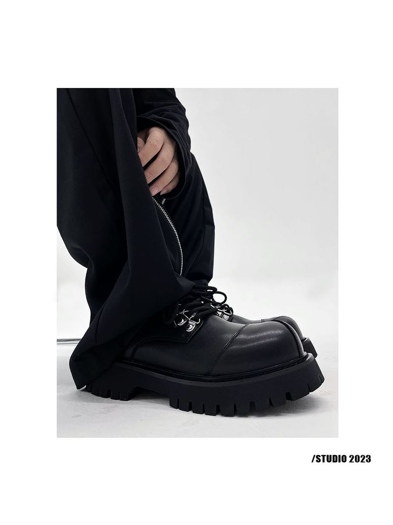 Authentic British Style Round Shoelace Trendy Small Leather W Thick Sole Increased Japanese-Style Retro Black Big Toe_voghion.com