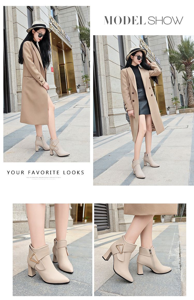 Nuovi stivali corti con tacco alto per donna, primavera ed estate, stivaletti corti e alla caviglia con tacco spesso e a punta per donna_voghion.com