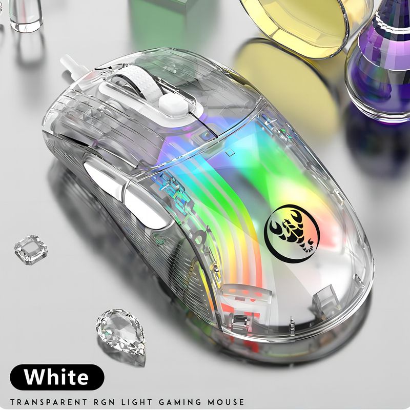 Transparente kabelgebundene Gaming-Maus, 7-Tasten-Makroprogrammierung, geflochtenes Kabel, 12800 dpi RGB-Hintergrundbeleuchtung, eSports-Maus_voghion.com
