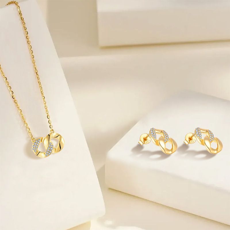 Mobius oorbellen, ketting en hangerset voor vrouwen, sterling zilver verguld met goud, licht sieraden_voghion.com